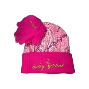 Baby Phat Girls' Winter Hat & Gloves Set Pink Gold Logo Y2K  NWT #184-185